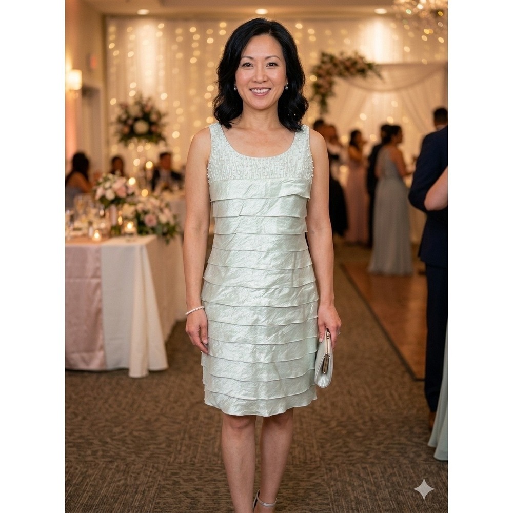 Wedding Guest Dress Pearl Silver Sage Jessica Howard Sz 6 Formal Semi-formal